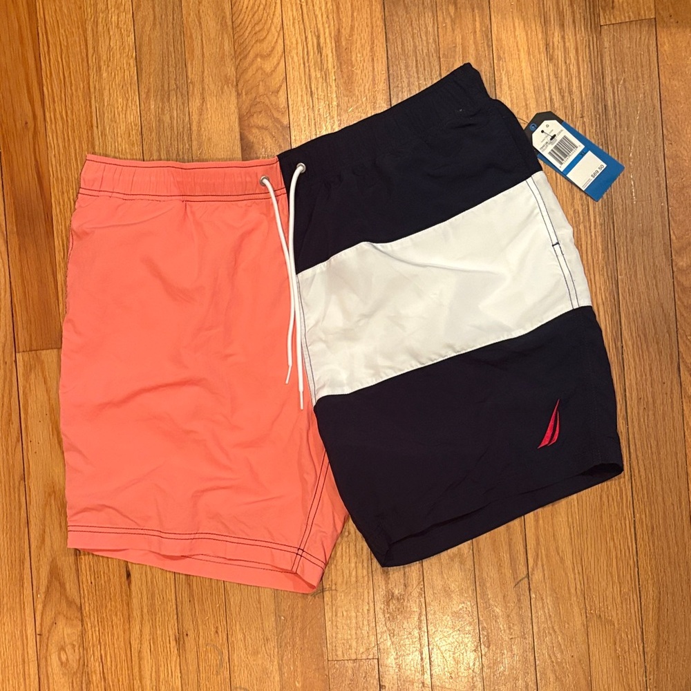 Nautica Coral and Black Swim Trunks